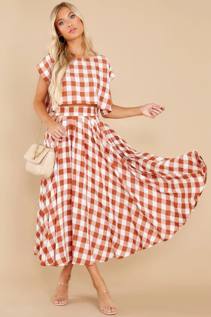 Leaps Of Time Rust Gingham Two Piece Set | Red Dress 