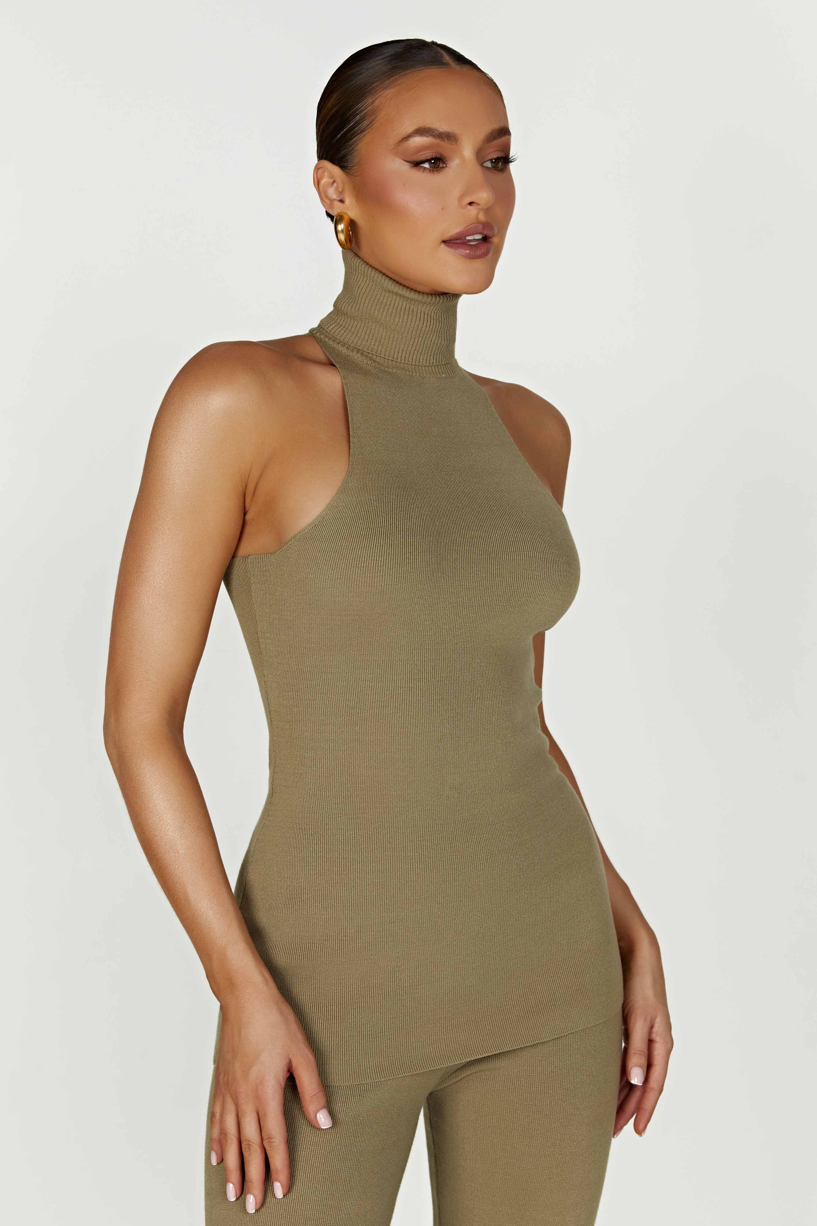 Kelsea Sleeveless Turtleneck Top - Olive | MESHKI US