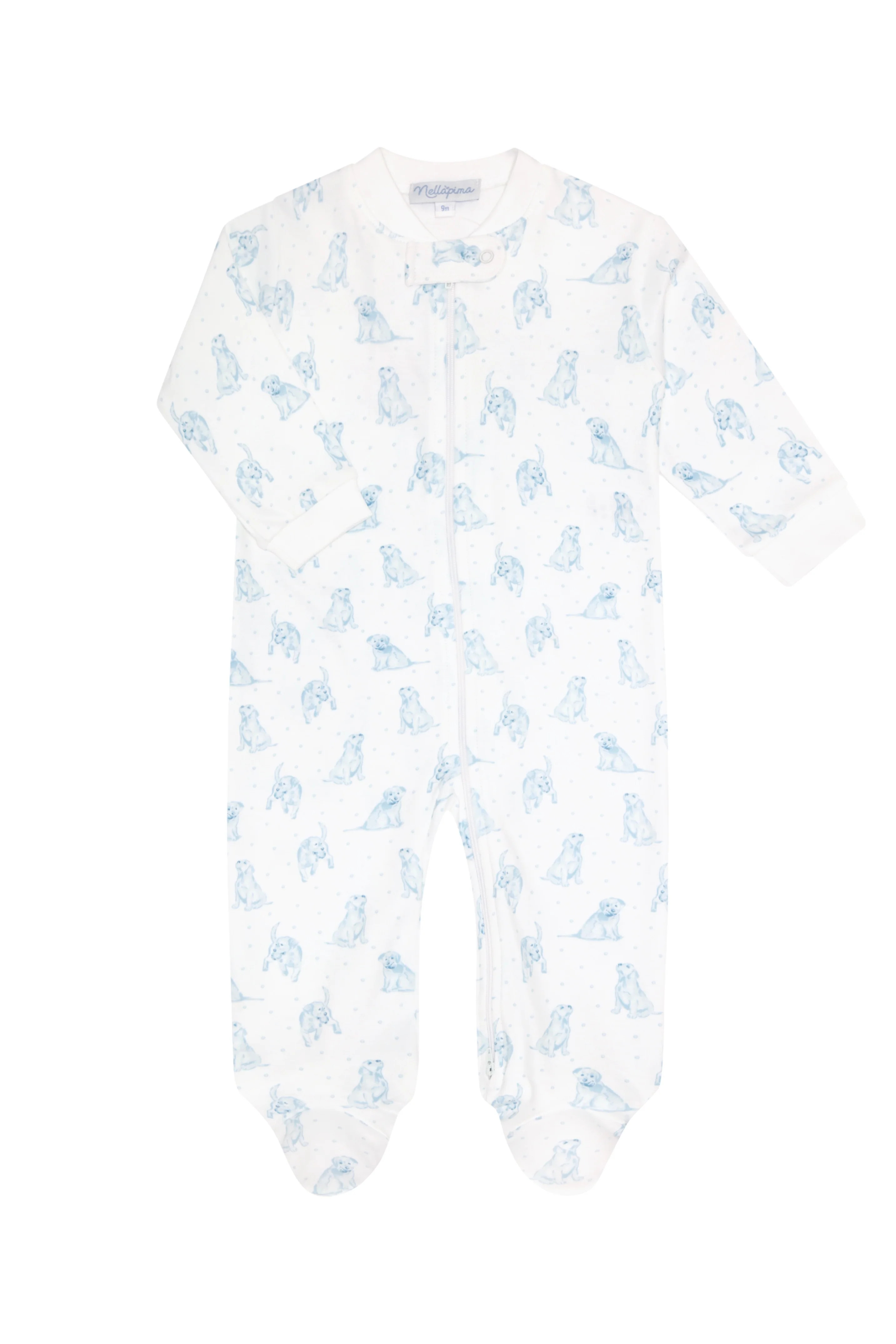 Blue Puppy Love Print Zipper Footie | Nellapima