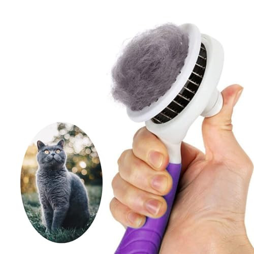 Self Cleaning Slicker Brush - Cat Brush Skin-Friendly Deshedding Grooming Massaging Tool for Long & Short Haired Pets, Cat Hair Brushes Easy Removes Undercoat for Dogs Cats Rabbits-UPGRADED, Purple | Amazon (US)