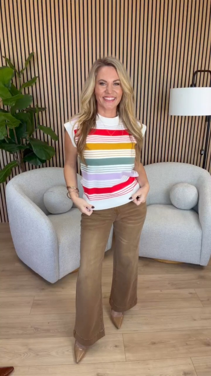Adding a little color to my fall wardrobe! I love this multicolor striped knit top with the prettiest combination of red, mustard, sage green, and lavender. Paired with these brown wide leg jeans and neutral pointed toe shoes, it’s such a cute way to bring color into a fall outfit without losing those warm autumn tones. Perfect for a casual office day or lunch around town!

Sizing: 5’3” | Small top | Size 6 denim | Size 7.5 shoes

Multicolor striped knit top, colorful fall sweater, brown wide leg jeans, fall denim outfit, women’s casual fall fashion, petite fall outfits, striped sweater top, brown denim, casual workwear, fall outfit ideas, Audrie Dollins