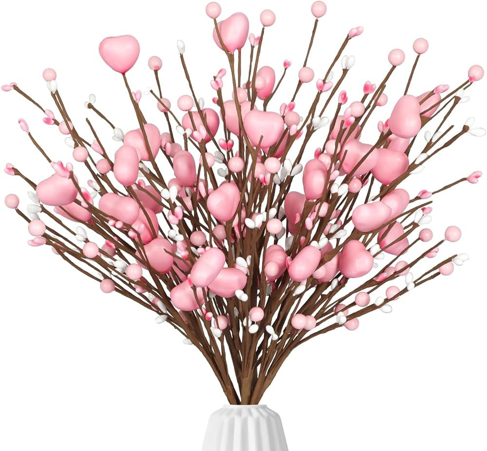 Sawowkuya 8 Pcs Valentines Day Decorations Pink Valentines Flowers, Valentines Artificial Berry P... | Amazon (US)
