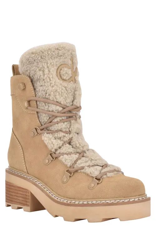 Calvin Klein Alaina Faux Shearling Boot in Light Natural Suede at Nordstrom, Size 8.5 | Nordstrom