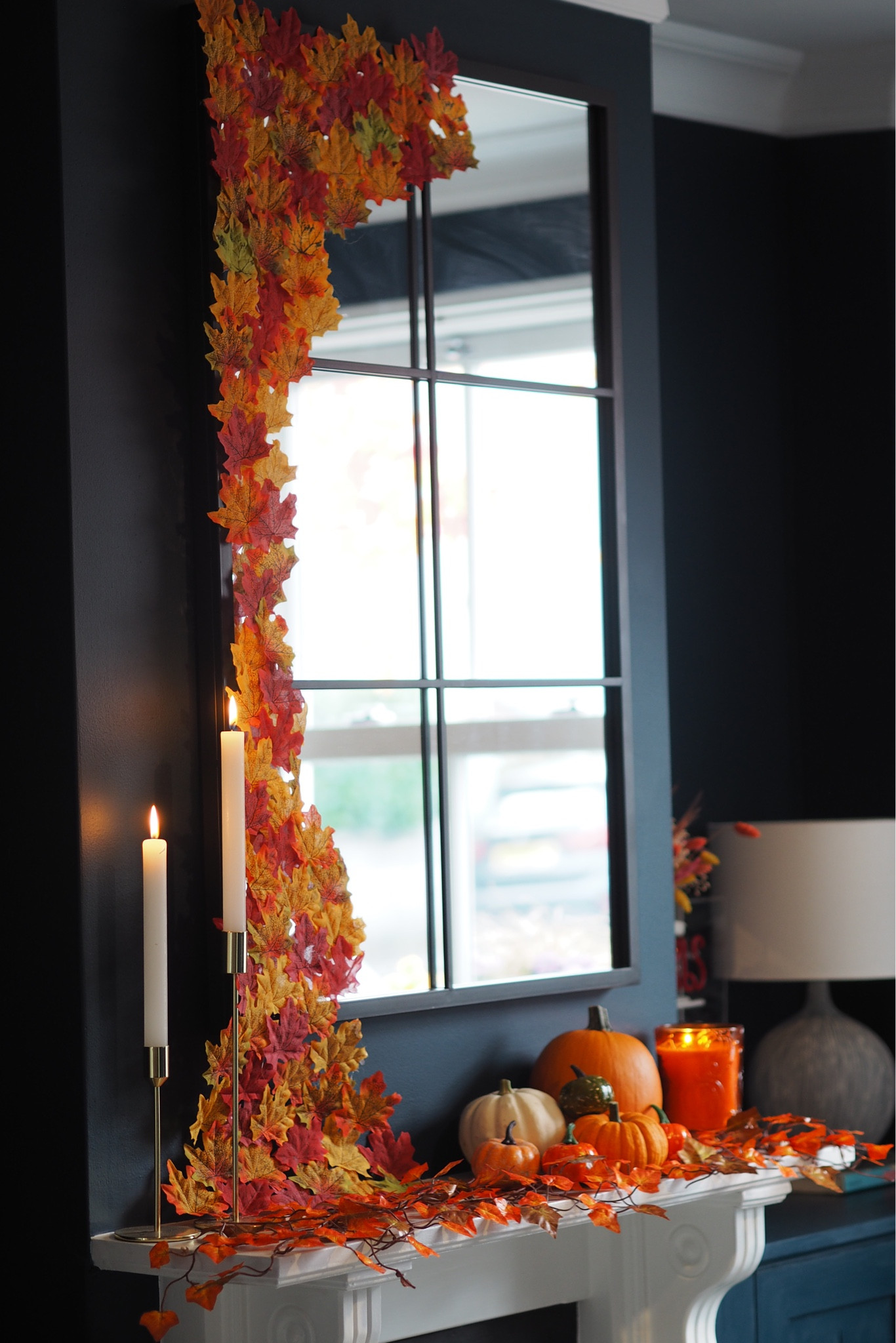 My colourful autumnal mantel. 🍁🎃
An easy DIY with some faux silk maple leaves & a hot glue gun! 

#LTKhome #LTKuk
