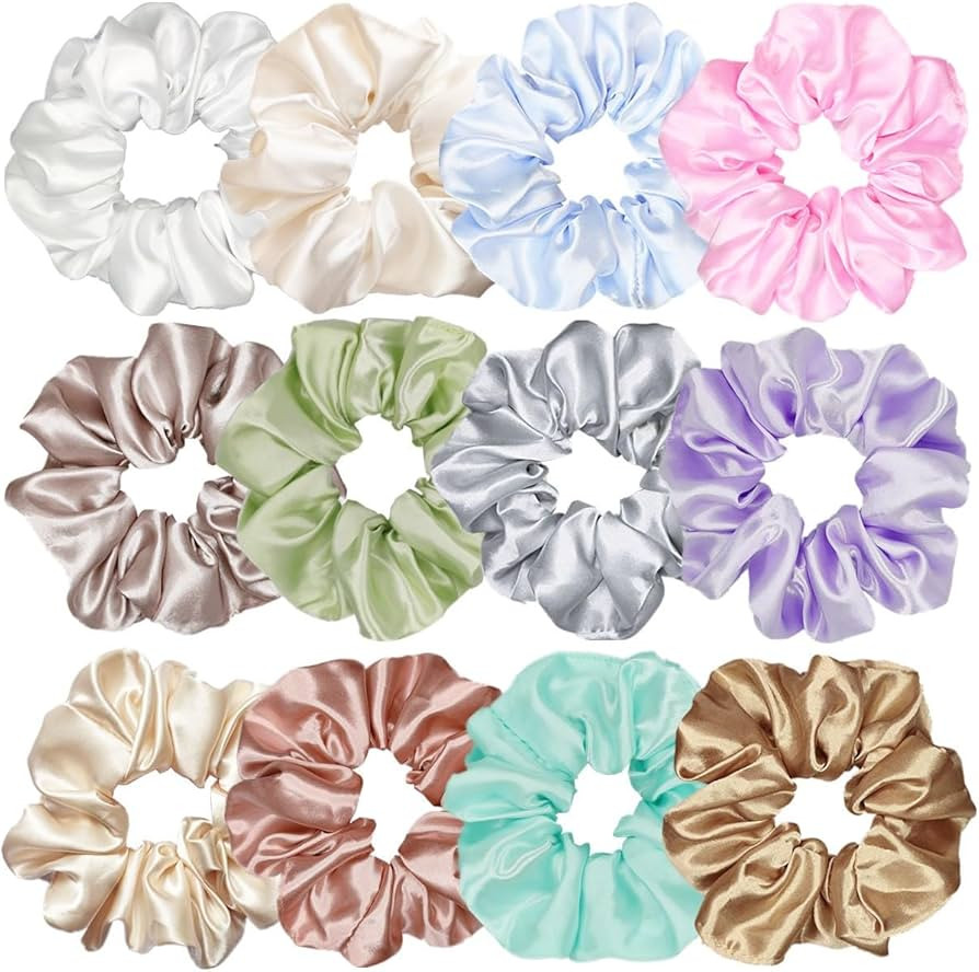 Sufermoe 12 Pcs Satin Silk Hair Scrunchies, Assorted Light color, 4.5 Inch Hair Ties for Women Gi... | Amazon (US)