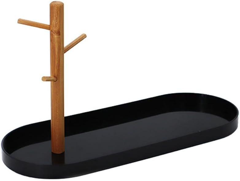 Shinpuru Key Tray & Key Bowl, Jewelry Tray with Wood 3-Tier Hanging Organizer - Multi-Functional Entryway Tray, Perfect for Key Bowl, Ring Holder, Jewelry Dish Organize (Black Oval) | Amazon (US)
