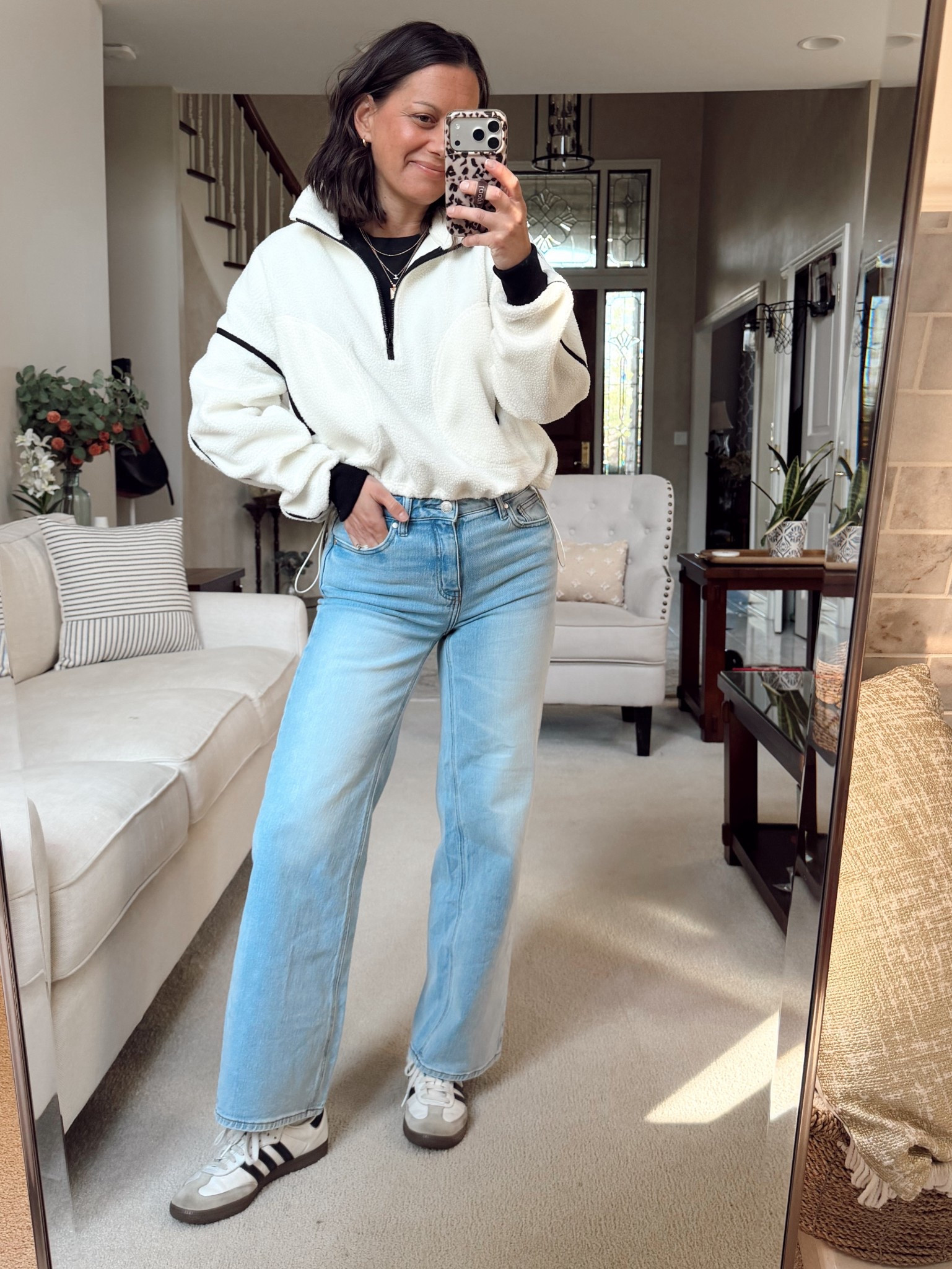 Mom outfit of the day! Amazon pullover runs true to size to small, quince jeans run true to size. 

Pullover - medium
Jeans- 26 in a 28” inseam

I am 5’4”



#LTKmomlife #LTKootd #LTKOver40