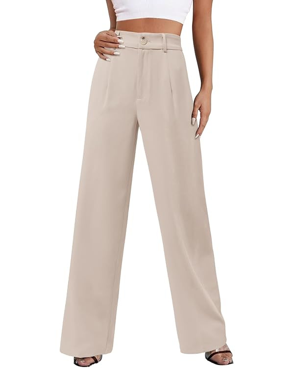 onlypuff Womens Wide Leg Business Pants High Waisted Capris Straight Long Work Trousers with Pock... | Amazon (US)
