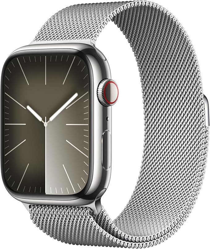 Apple Watch Series 9 [GPS + Cellular 45mm] Smartwatch with Silver Stainless Steel Case with Silve... | Amazon (US)