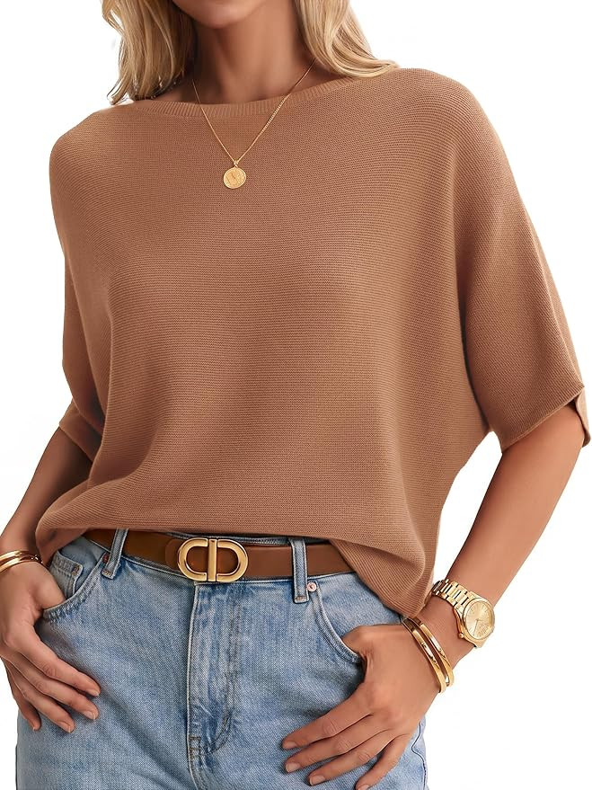 Arach&Cloz Women's Oversized Batwing Sleeve Business Casual Sweater Tops | Amazon (US)