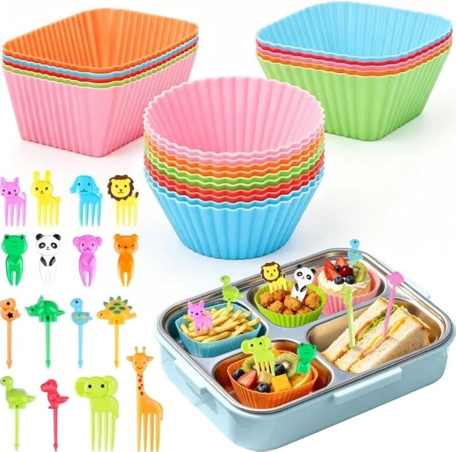 80PCS Silicone Lunch Box Dividers Kit, Cute Lunchbox Bento Box Accessories | Amazon (US)
