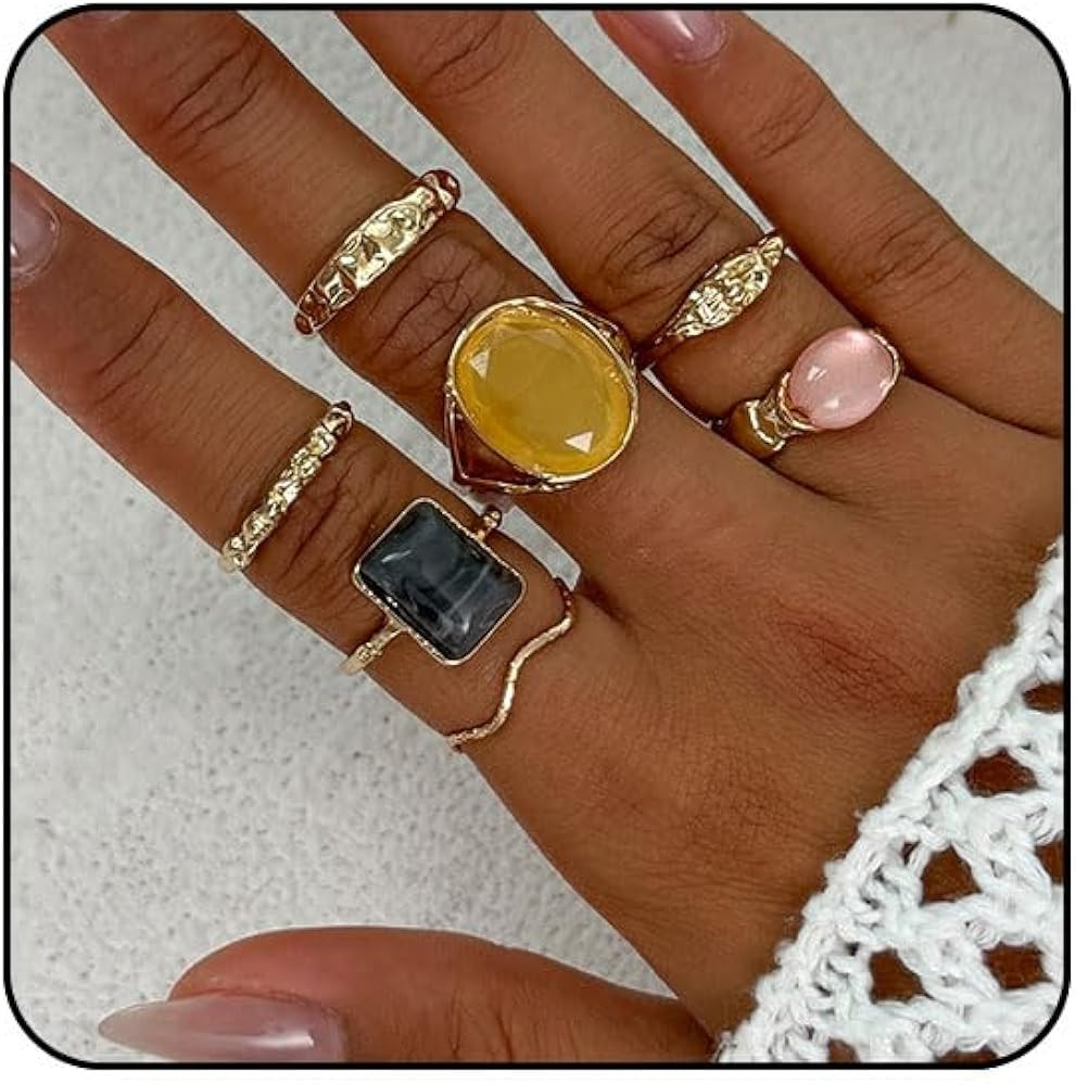 Rings for Women Colorful Chunky Rings Set Adjustable Thick Statement Ring for Women Trendy Dainty... | Amazon (US)