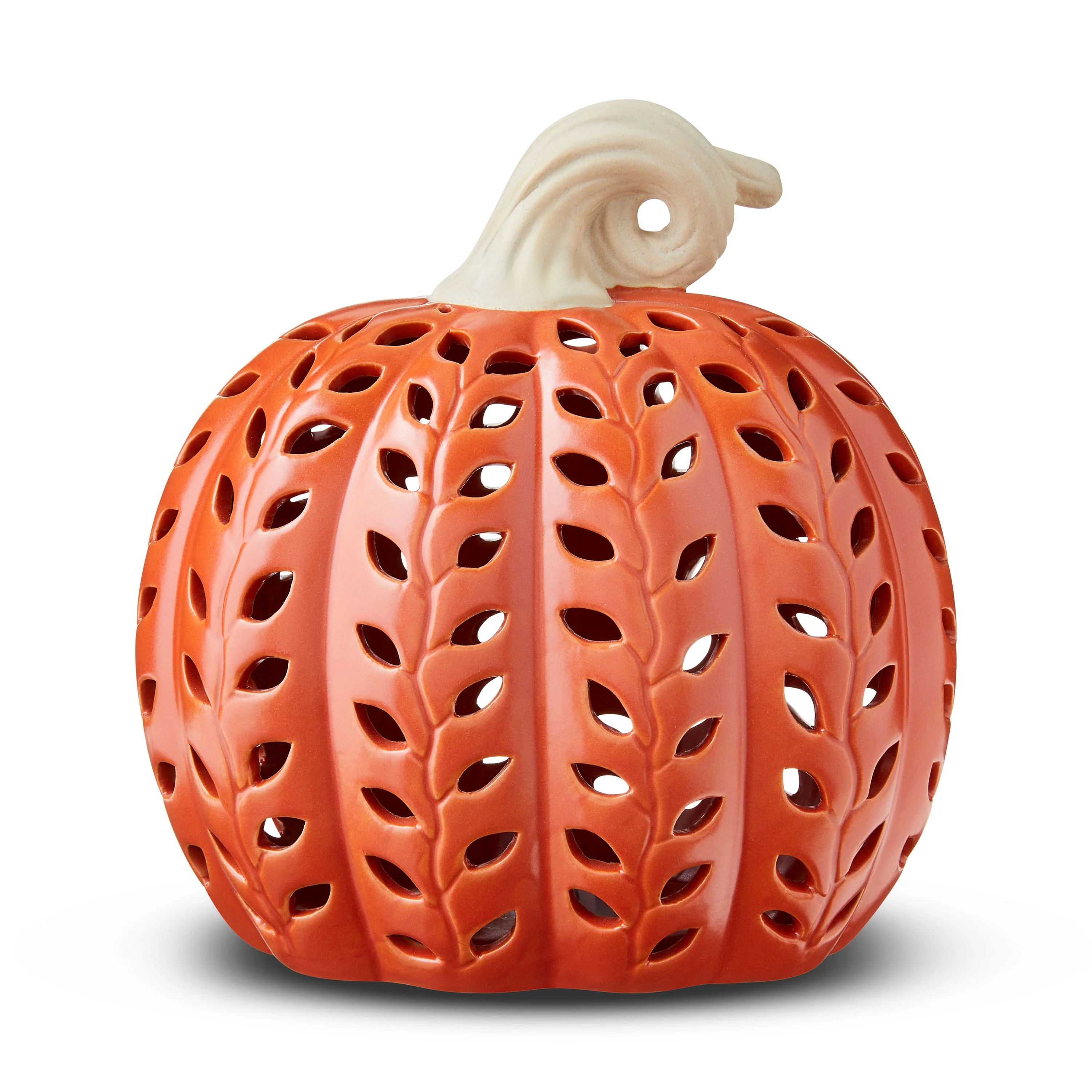 Ceramic Pumpkin with Light Tabletop Decor, Orange, 8", Fall by Way To Celebrate | Walmart (US)