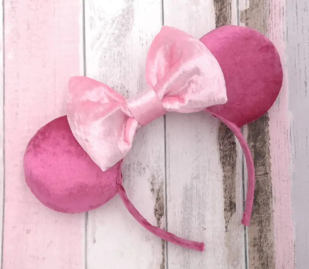 Disney Minnie Mouse Ears Inspired Headband - Luxury Bright Pink Velvet Bow - Princess Barbie Magi... | Etsy (Global)