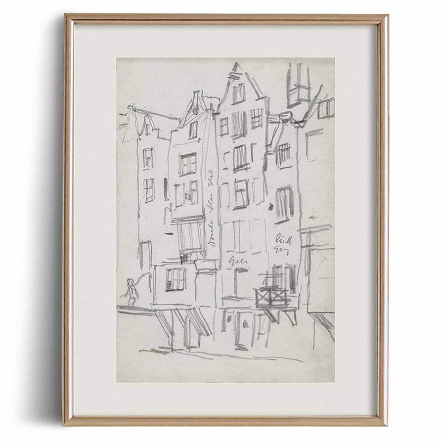 City Architecture Etching Print Poster - Abstract Town Building Drawing Rustic Gray Picture - Vin... | Amazon (US)