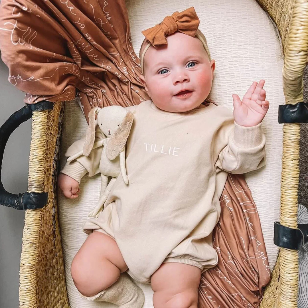 Personalized Sweatshirt Bubble Romper | Solid | Caden Lane