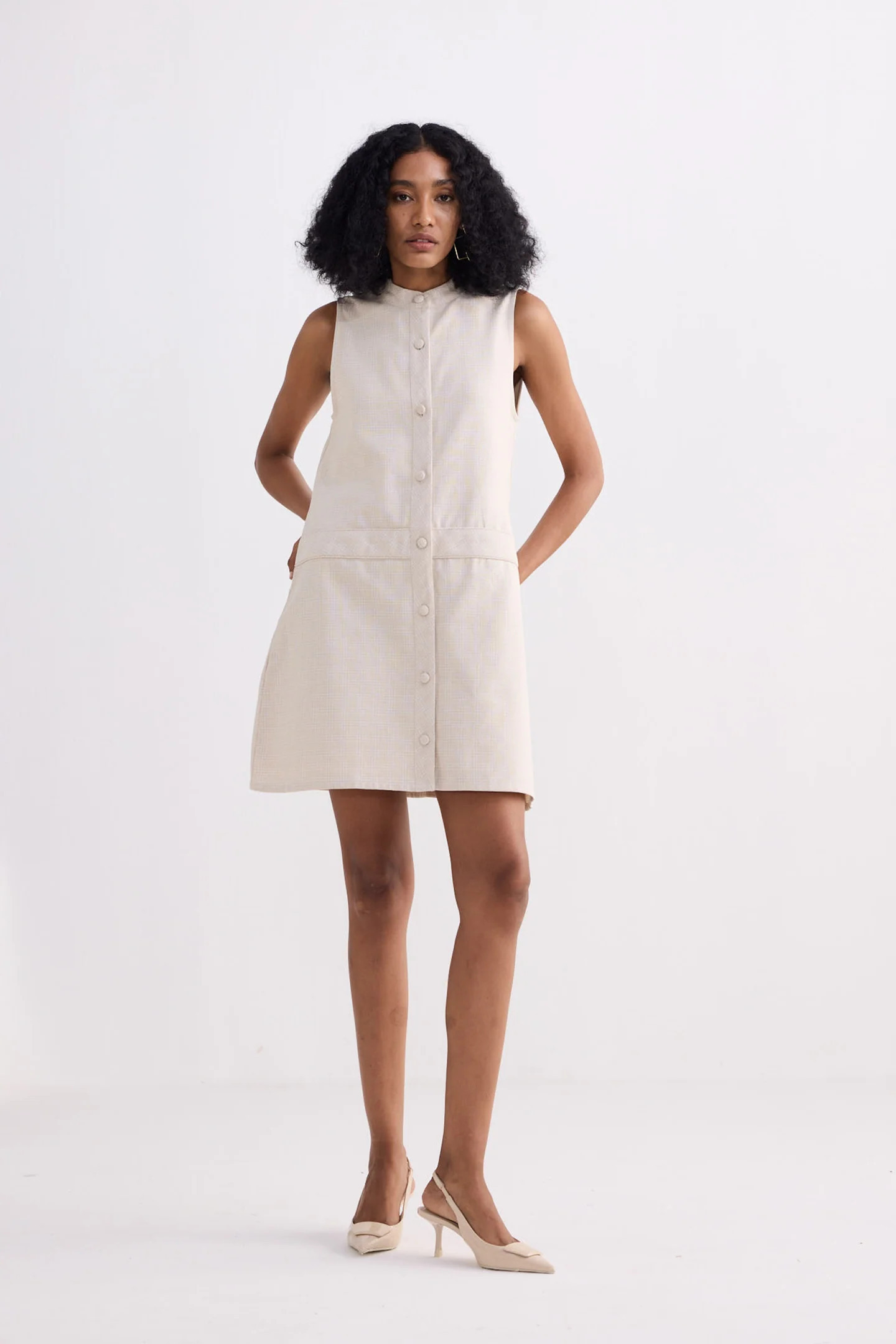 The Cotton Tweed Shift Dress in Cream Chestnut Twist / 2XL | Reistor