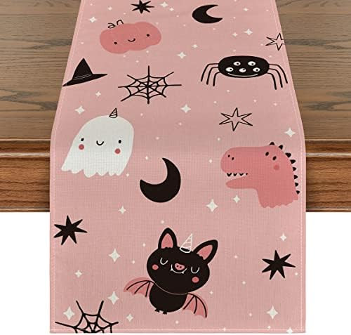 Amazon.com: Artoid Mode Pink Ghost Spider Web Moon Bat Spooky Halloween Table Runner, Seasonal Ki... | Amazon (US)