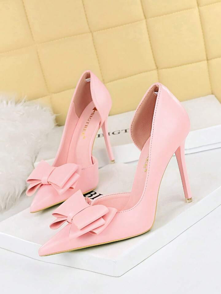 Women Bow Detail Stiletto Heeled Court Pumps, Fashionable Point Toe Pumps | SHEIN