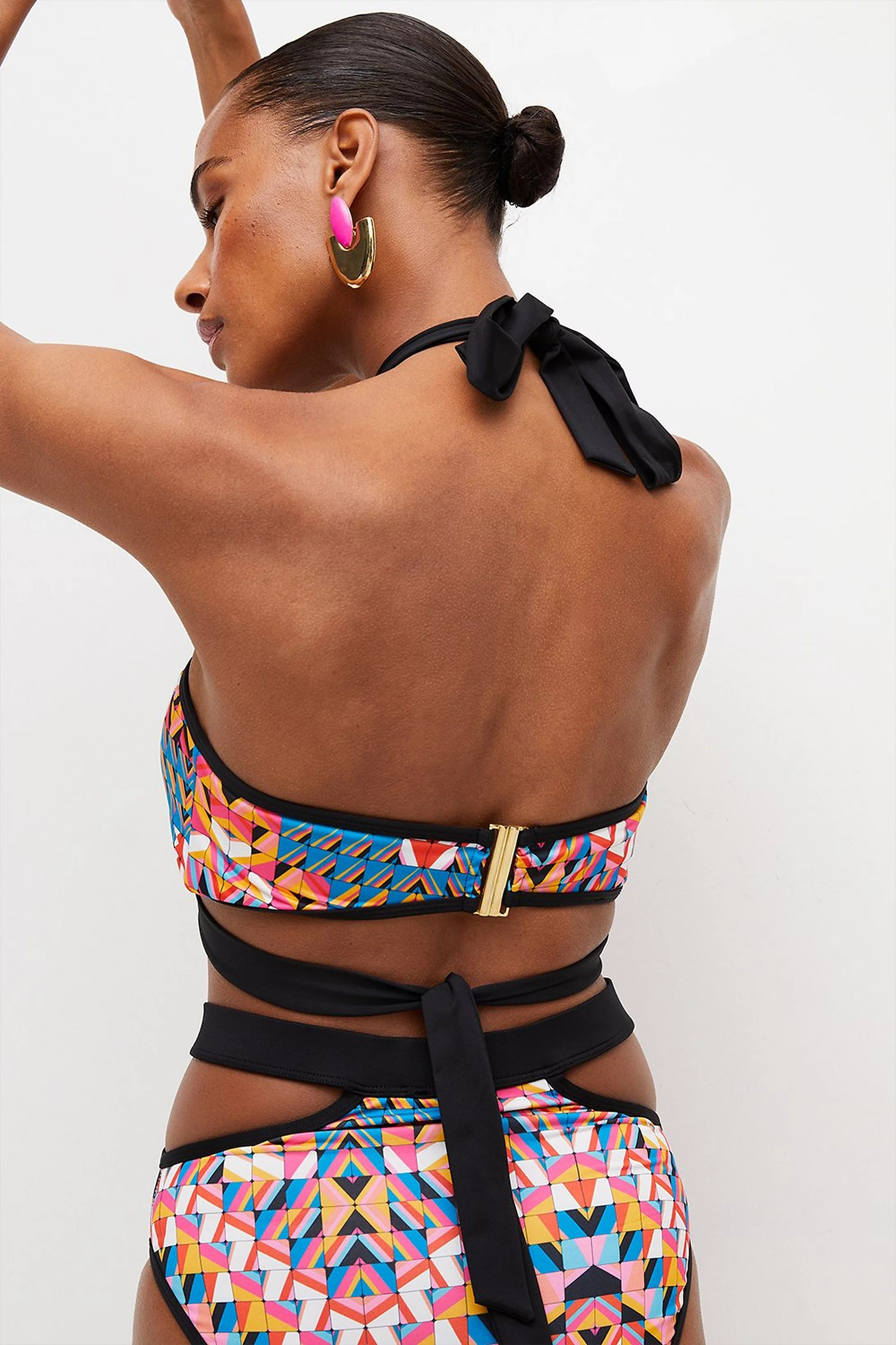 Graphic Print Halter Neck Strappy Bikini Top | Karen Millen UK & IE