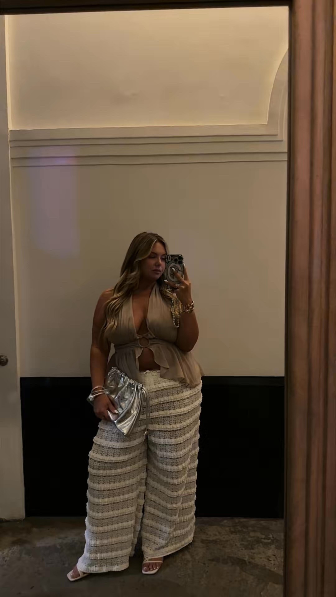 Similar shirt from Fashion Nova: Carlita Glitter Mesh Halter Top Color Pink