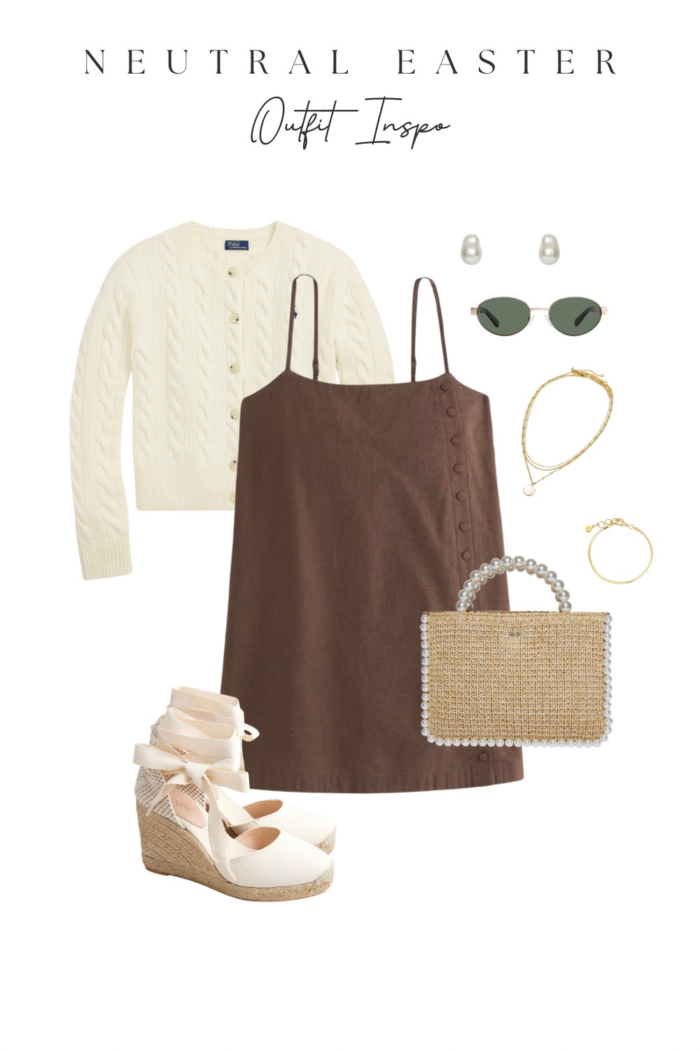 Neutral outfit inspo for Easter  🤎
A brown slip dress + classic cable knit cardigan is such an easy combo. Styled with espadrilles, a straw bag, and simple gold jewelry for an effortless everyday look.

#LTKootd #LTKSpringSale