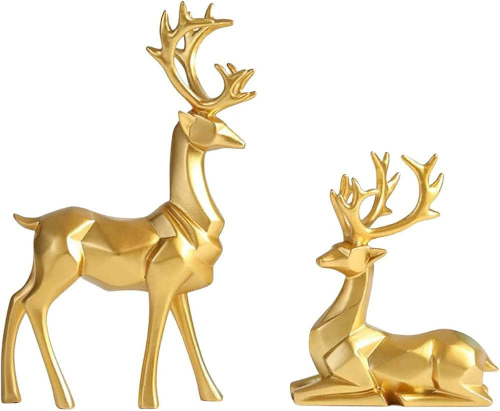 Christmas Reindeer Figurines, 2pcs Nordic Style Origami Elk Resin Sitting Standing Deer Statues f... | Amazon (US)