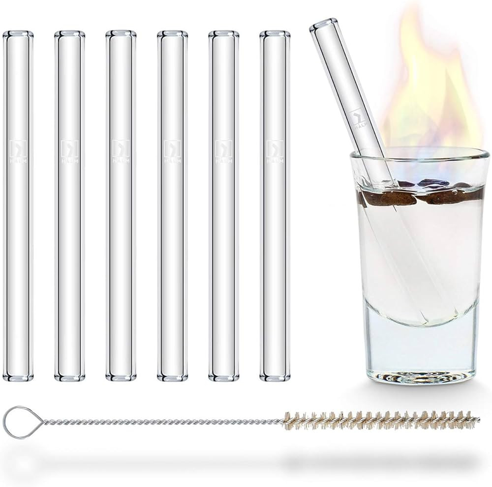 HALM Glass Straws - 6 Reusable 4 Inch Short Drinking Straws + Plastic-Free Cleaning Brush Perfect... | Amazon (US)