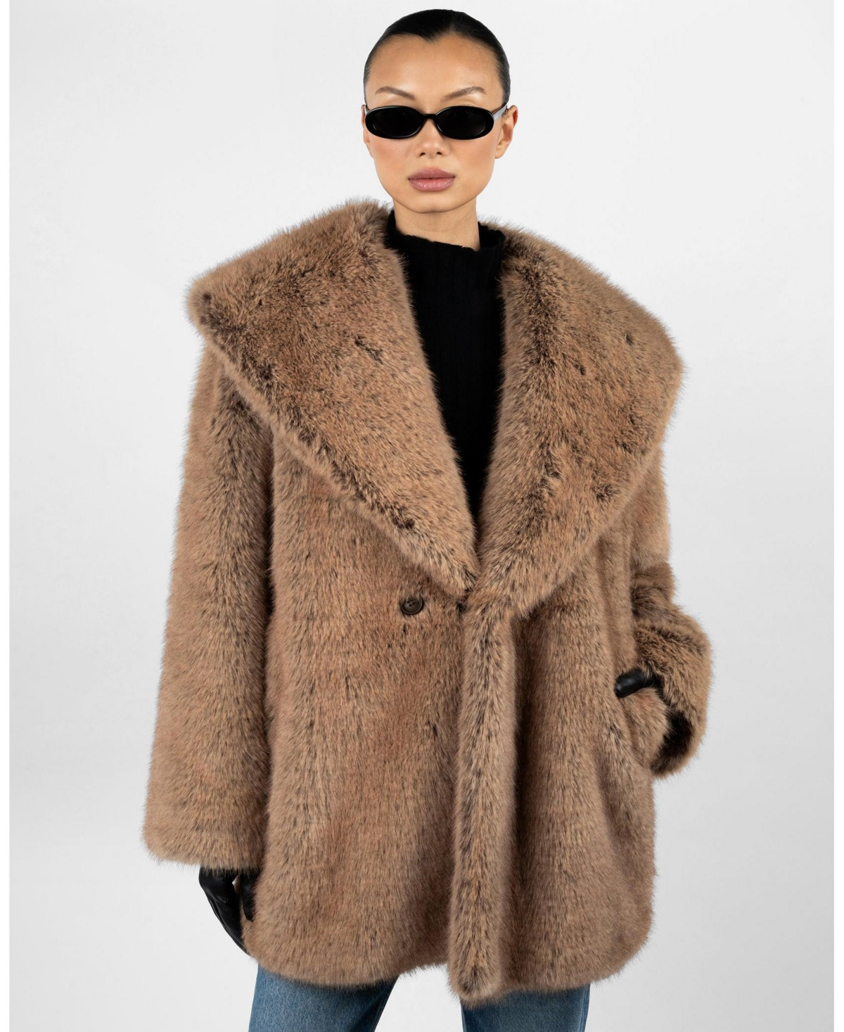 WeWoreWhat Women's Shawl Collar Faux Fur Coat - Brown multi | Macy's