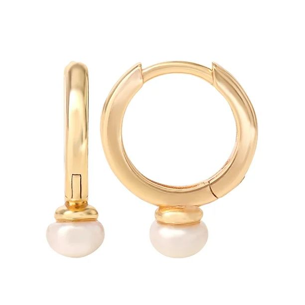 JS Jessica Simpson Women’s Gold Plated Sterling Silver Pearl Huggie Hoop Earrings - Walmart.com | Walmart (US)