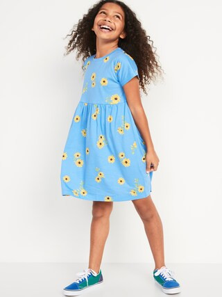 Short-Sleeve Printed Swing Jersey-Knit Dress for Girls | Old Navy (US)