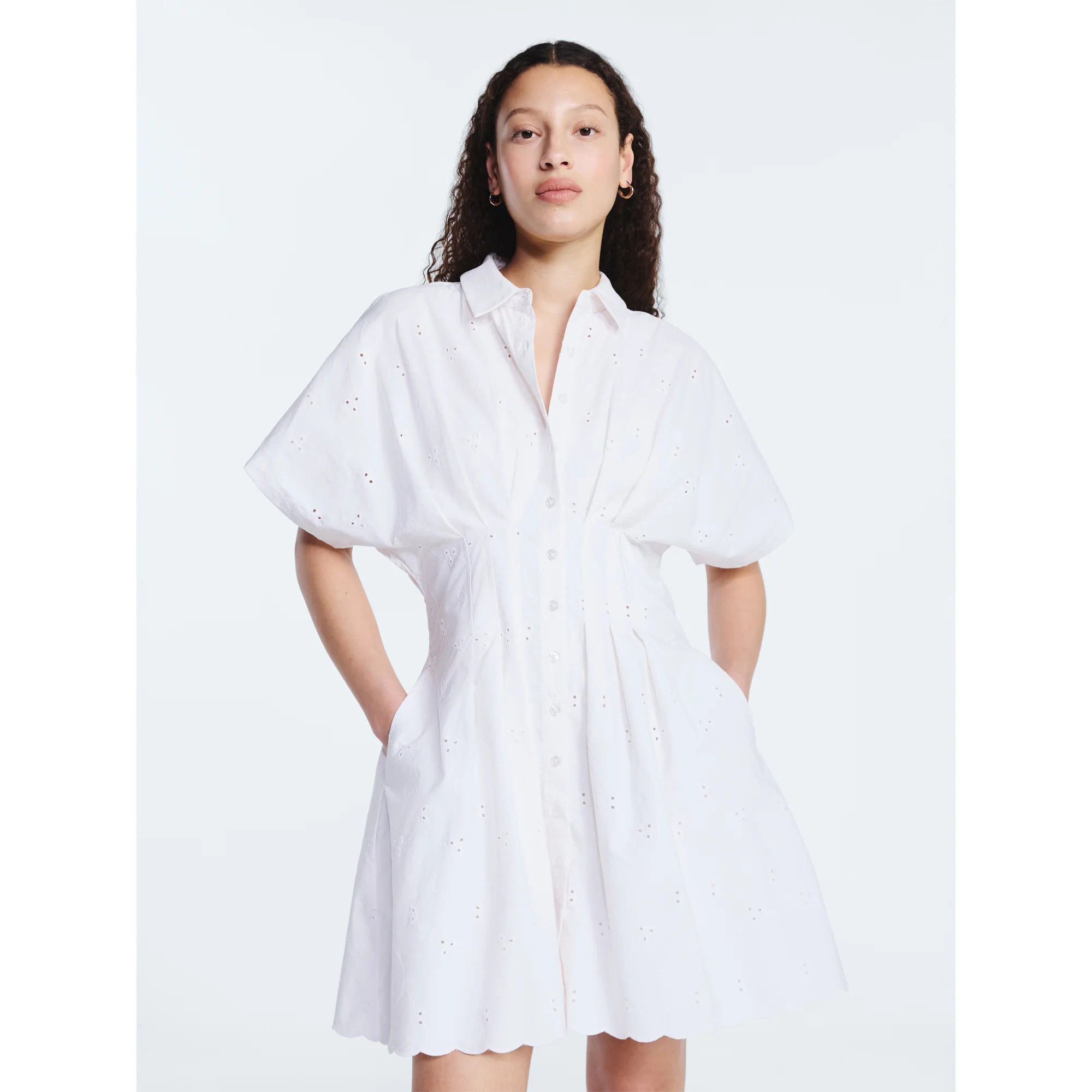Free Assembly Women's and Women's Plus Cotton Eyelet Corset Mini Shirtdress, Sizes XS-4X | Walmart (US)