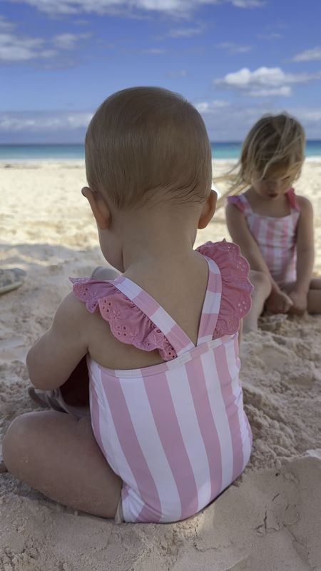 The cutest matching swimsuits for your  baby and toddler!
Kids swimwear, baby swimwear, matching swimwear, pink and white stripe swimsuit 

#LTKkids #LTKswim #LTKbaby