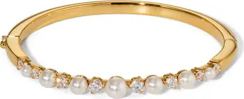 Cubic Zirconia & Faux Pearl Hinge Bangle Bracelet | Nordstrom
