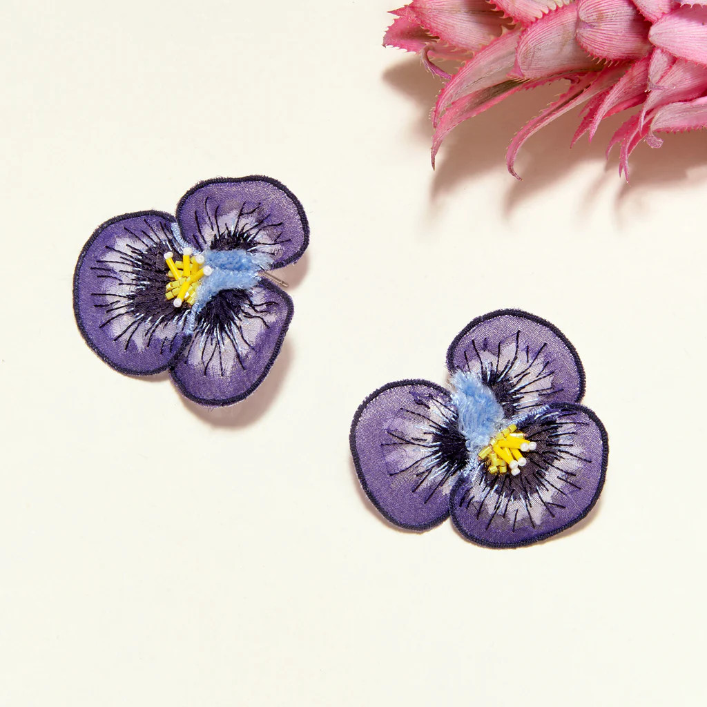Pansy Stud Earrings Purple | Mignonne Gavigan