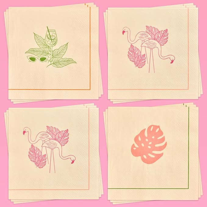 xo, Fetti Beige Tropical Vacation Napkins - 3-ply, 24 pcs | Bachelorette Cocktail Napkins, Palm T... | Amazon (US)