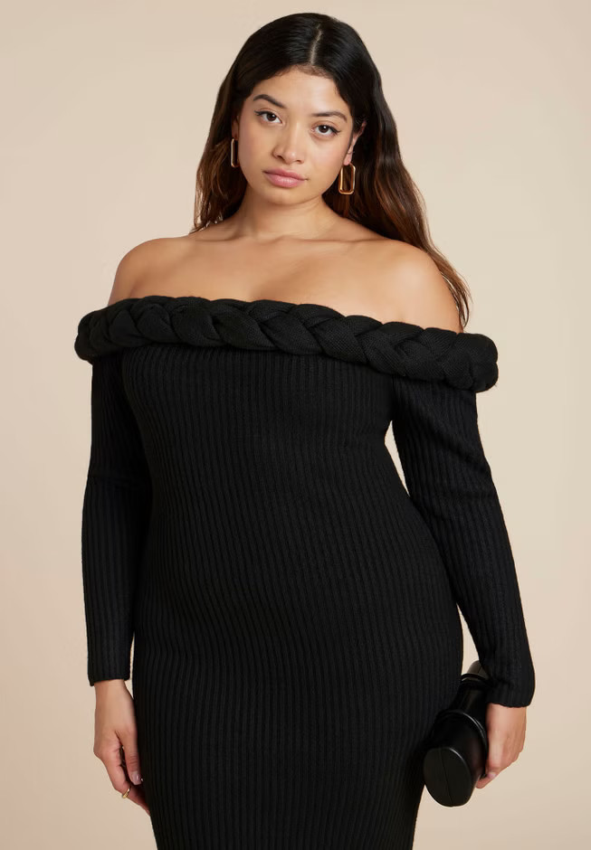 Cableknit Off Shoulder Maxi Dress | Eloquii