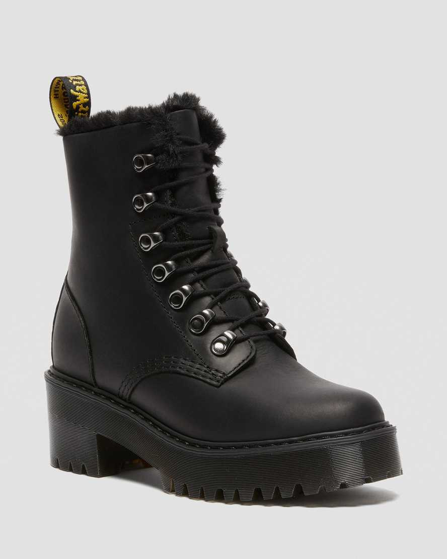 DR MARTENS Leona Faux Fur Platform Leather Boots | Dr Martens (UK)