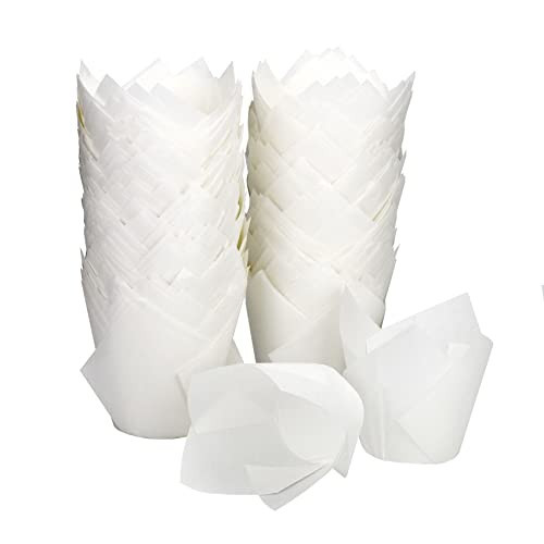 200pcs Tulip Cupcake Liners, Standard Greaseproof Paper Baking Cups Muffin Liners Holders Perfect for Bridal Showers, Baby Showers, Birthday Parties, Banquets, and Catering Events (White) | Amazon (US)