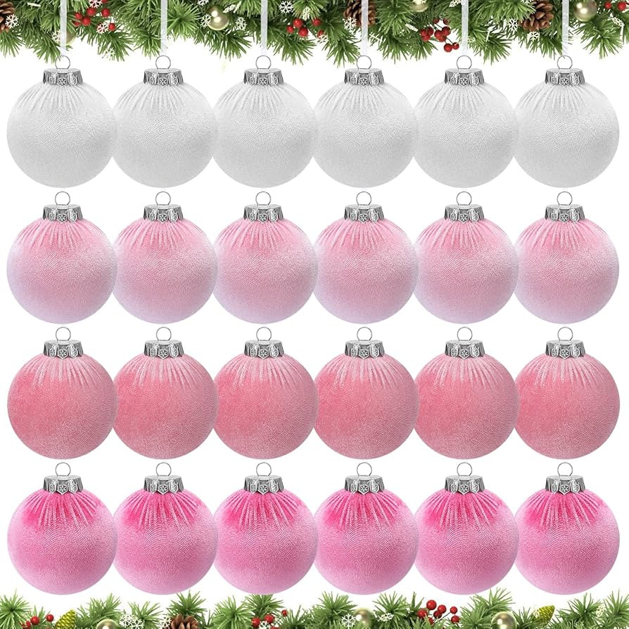 24PCS Velvet Christmas Ornaments - 3 Inch Bulk Shatterproof Velvet Balls with Solid Foam Core, Xm... | Amazon (US)
