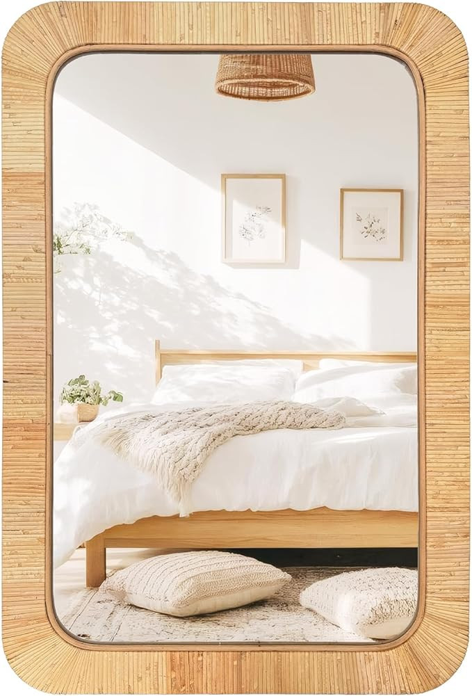 inoseen Rattan Rectangular Mirror 24x36, Boho Decorative Wall Mirror for Bathroom, Farmhouse Vani... | Amazon (US)