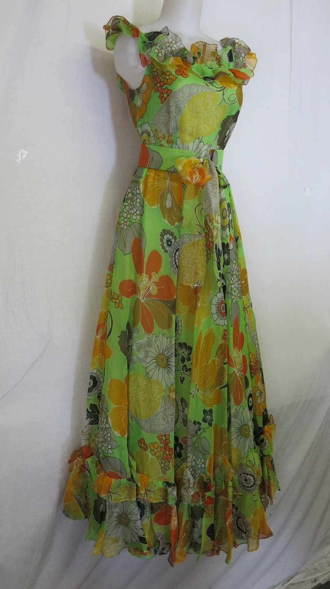Vintage 1971 Oscar de la Renta Chiffon Floral Gown: I Magnin Collectible | Etsy (US)