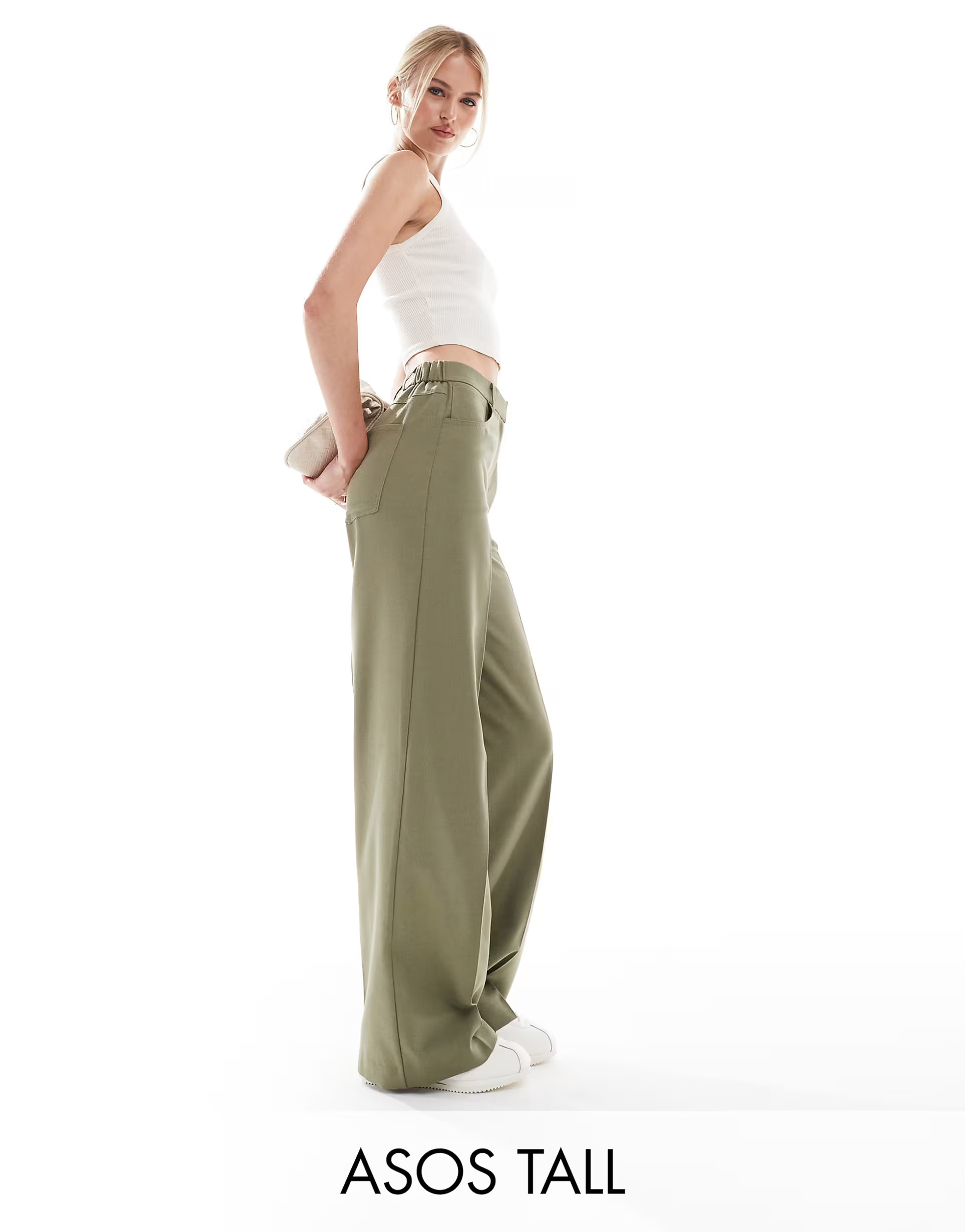 ASOS DESIGN Tall relaxed dad pants with 5 pocket detail in khaki | ASOS (Global)