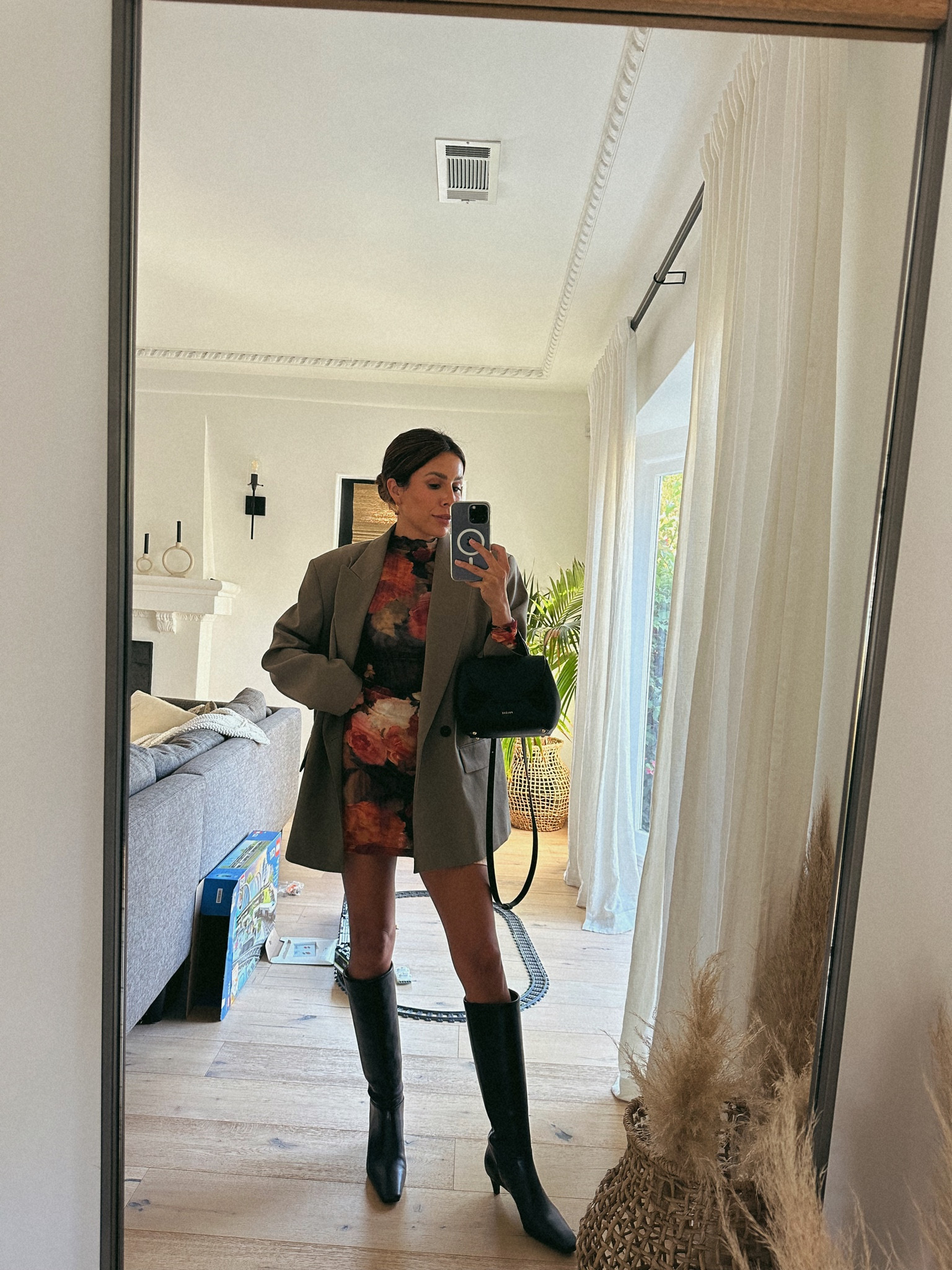 Printed rose dress with black knee boots - perfect for petite gals! 

#LTKHoliday #LTKstyletip #LTKSeasonal