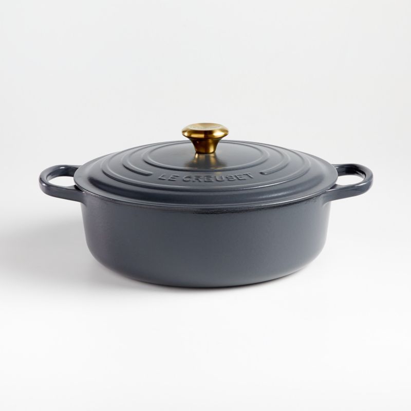 Le Creuset Signature 6.75-Qt. Graphite Round Wide Oven | Crate and Barrel | Crate & Barrel