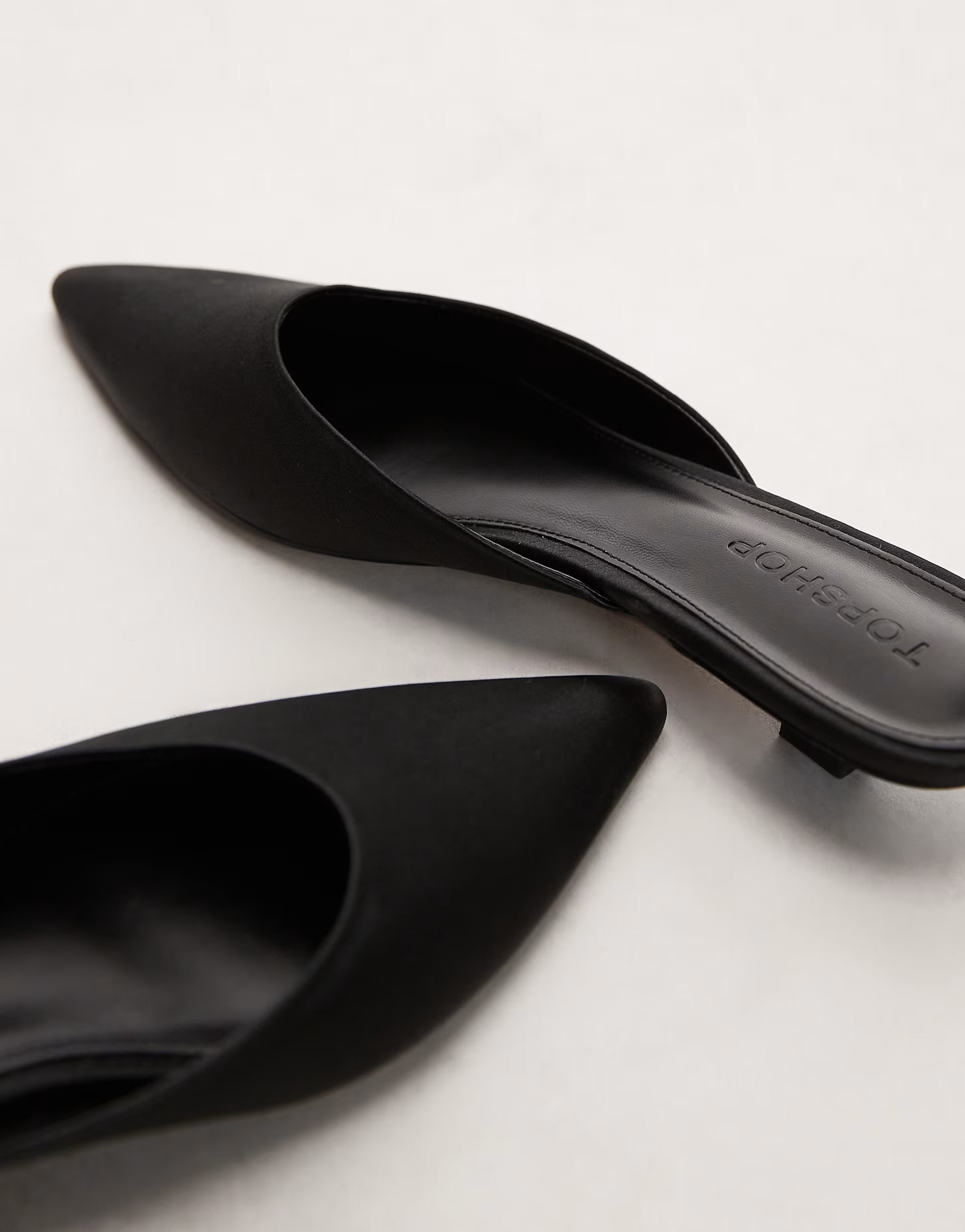 Topshop Dakota court kitten heel shoe in black satin | ASOS (Global)