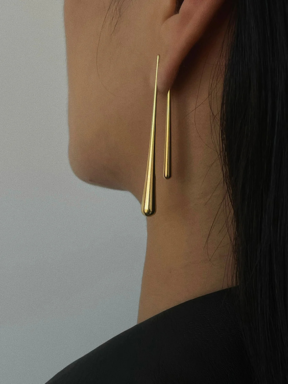 Asymmetrical Golden Water Drop Earrings | Commense