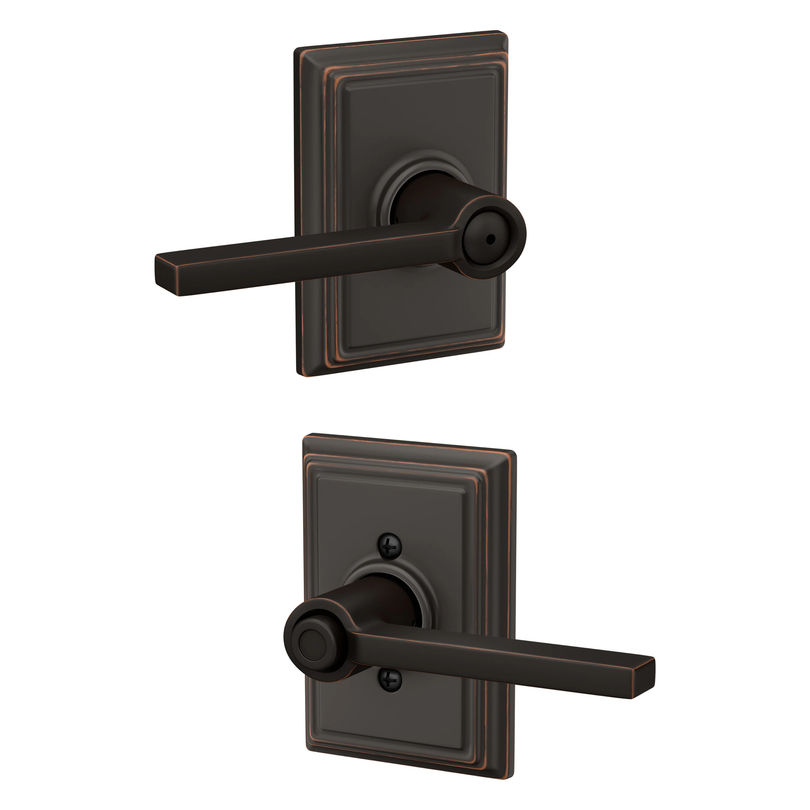 Schlage Latitude-Addison Aged Bronze Interior or Bed/Bath Privacy Door Handle one_size | F40 LAT 716 ADD | Lowe's