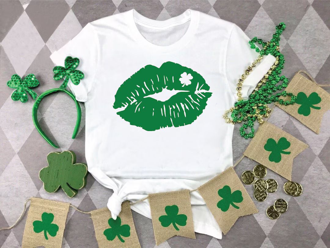 Women's St Paddy's Day Shirt,shamrock Lips Shirt,kiss Me I'm Irish Tshirt,irish Women Gift,cute S... | Etsy (US)