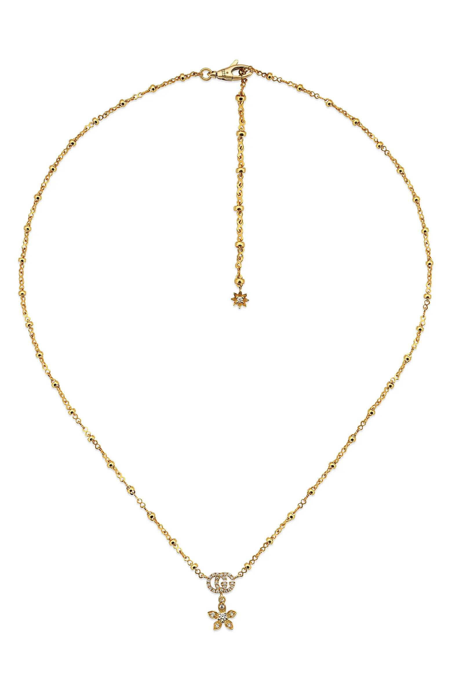 Gucci Flora Double-G Diamond & 18K Gold Necklace | Nordstrom | Nordstrom